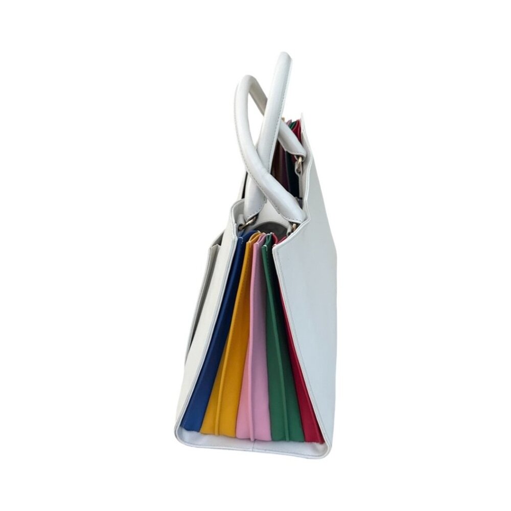 Sara Battaglia Plisse white Rainbow Tote Handbag - Picture 2 of 8